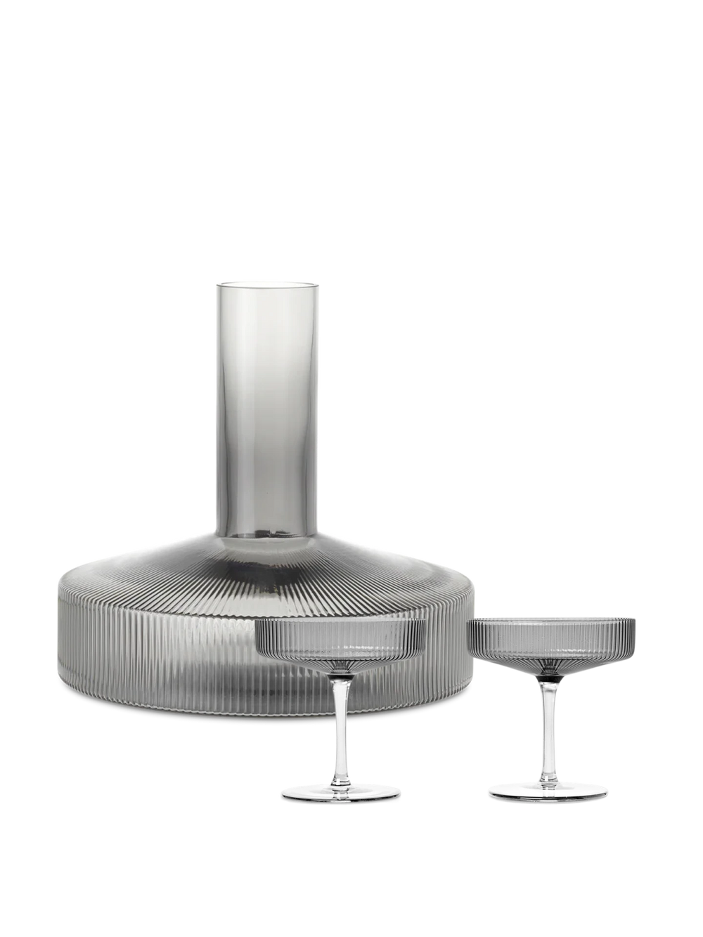 Ripple Champagne Saucers - Set of 2 & Wine Carafe Gift Set - Smoked Grey
