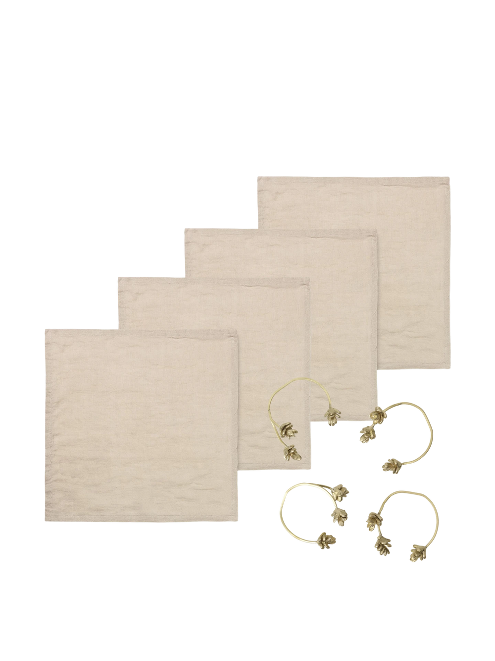 Forest Napkin Rings - Brass & Linen Napkins - Set of 4 - Natural - Gift Set