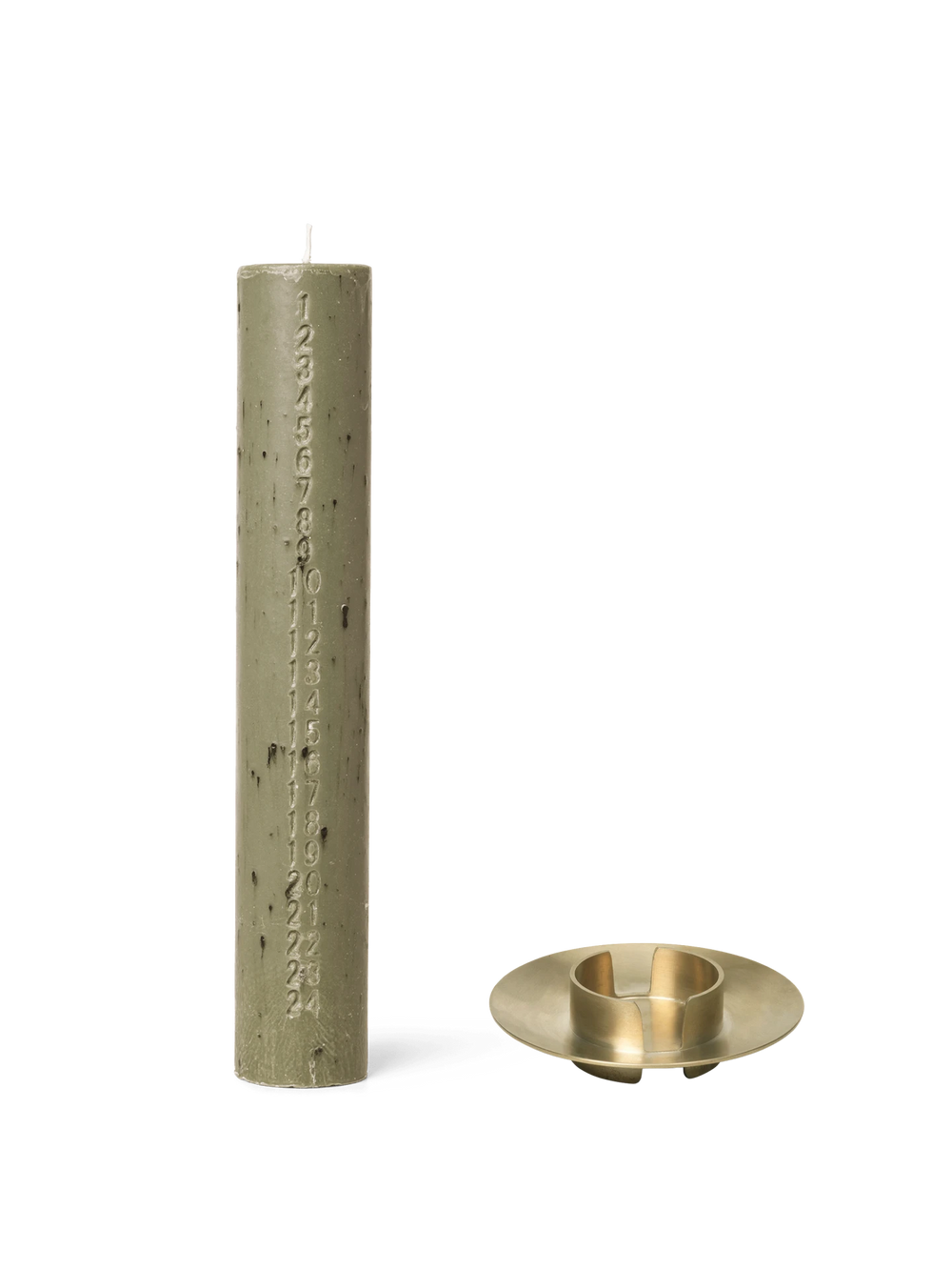 Mura Advent Candle - Artichoke Green & Block Candle Holder - Brass - Gift Set