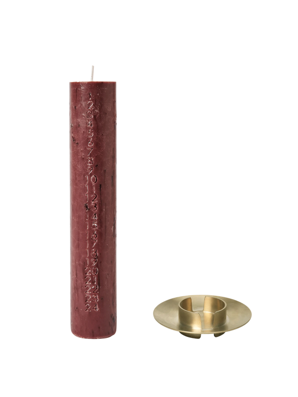 Mura Advent Candle - Dark Grape & Block Candle Holder - Brass - Gift Set