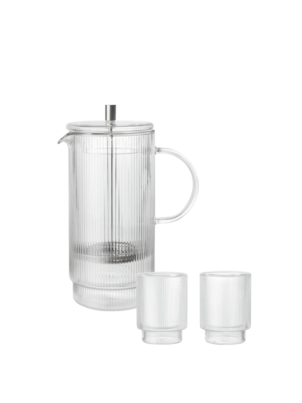 Ripple Thermal French Press & Thermal Glasses - Set of 2 - Gift Set - Clear