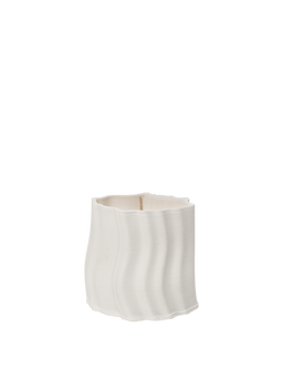 Rylith Scented Candle in off-white with ridged, undulating ceramic vessel