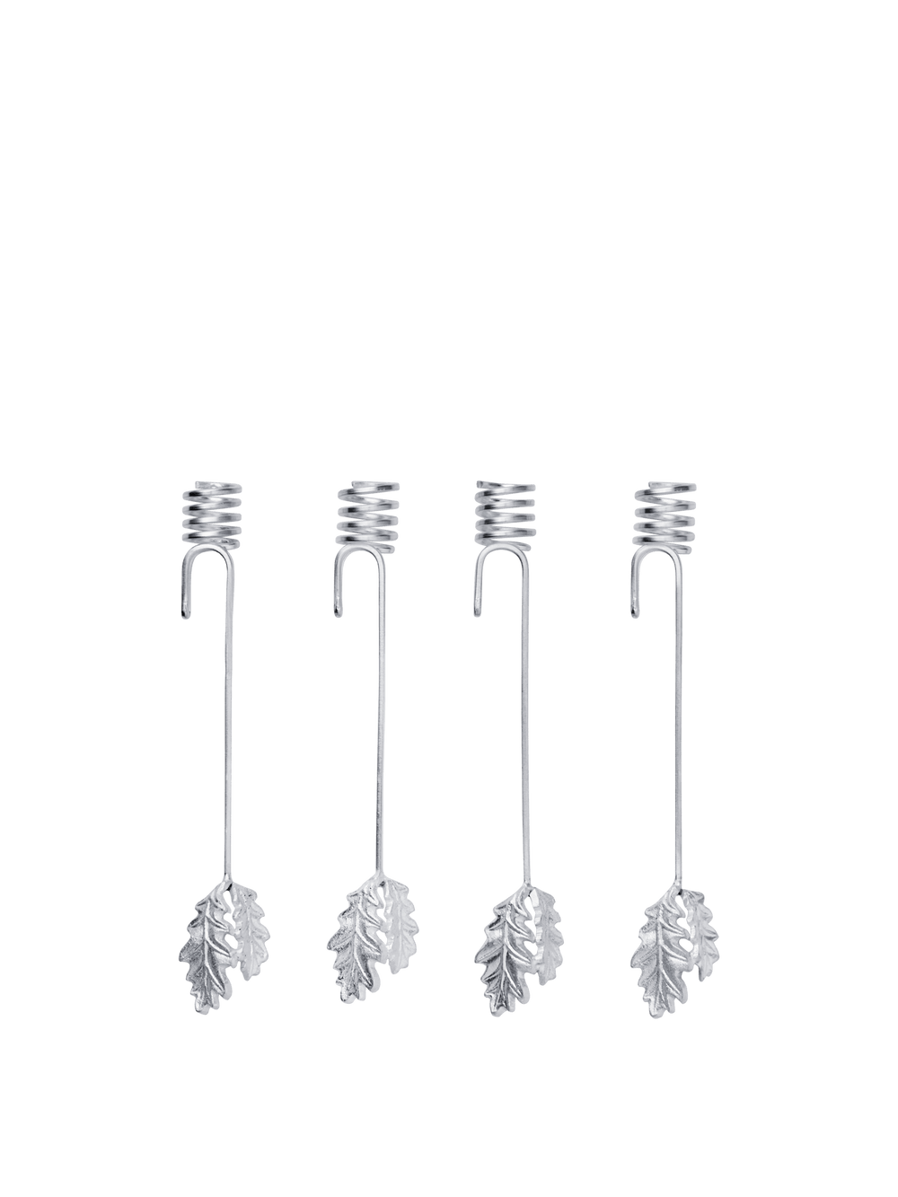 Oak Leaf Christmas Tree Candle Holders in silver, set of 4 with coiled holders