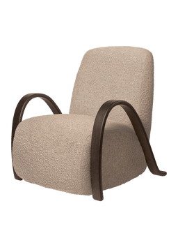 Buur Lounge Chair in Natural with curved dark armrests, angled view