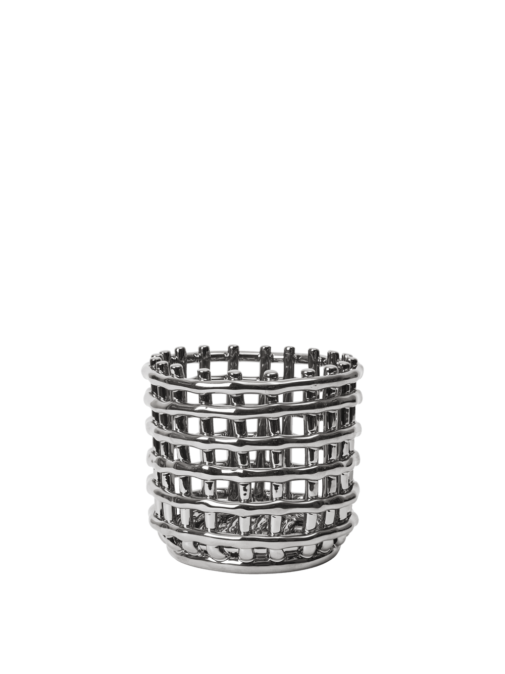 Ceramic Basket in silver, small, with open woven sides