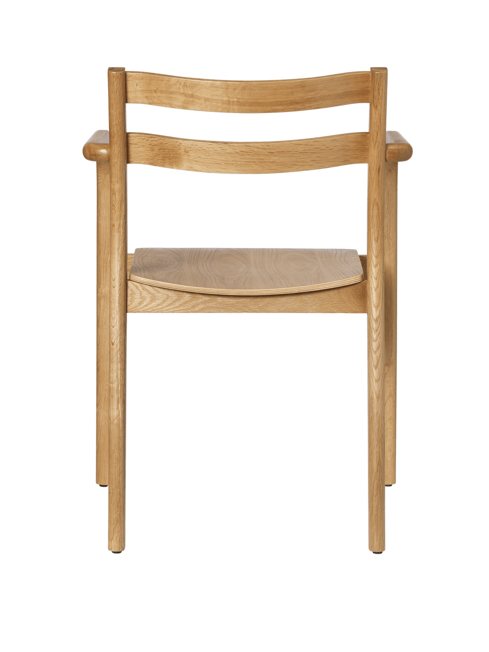Back view of the armchair showing the double-rail backrest and curved seat