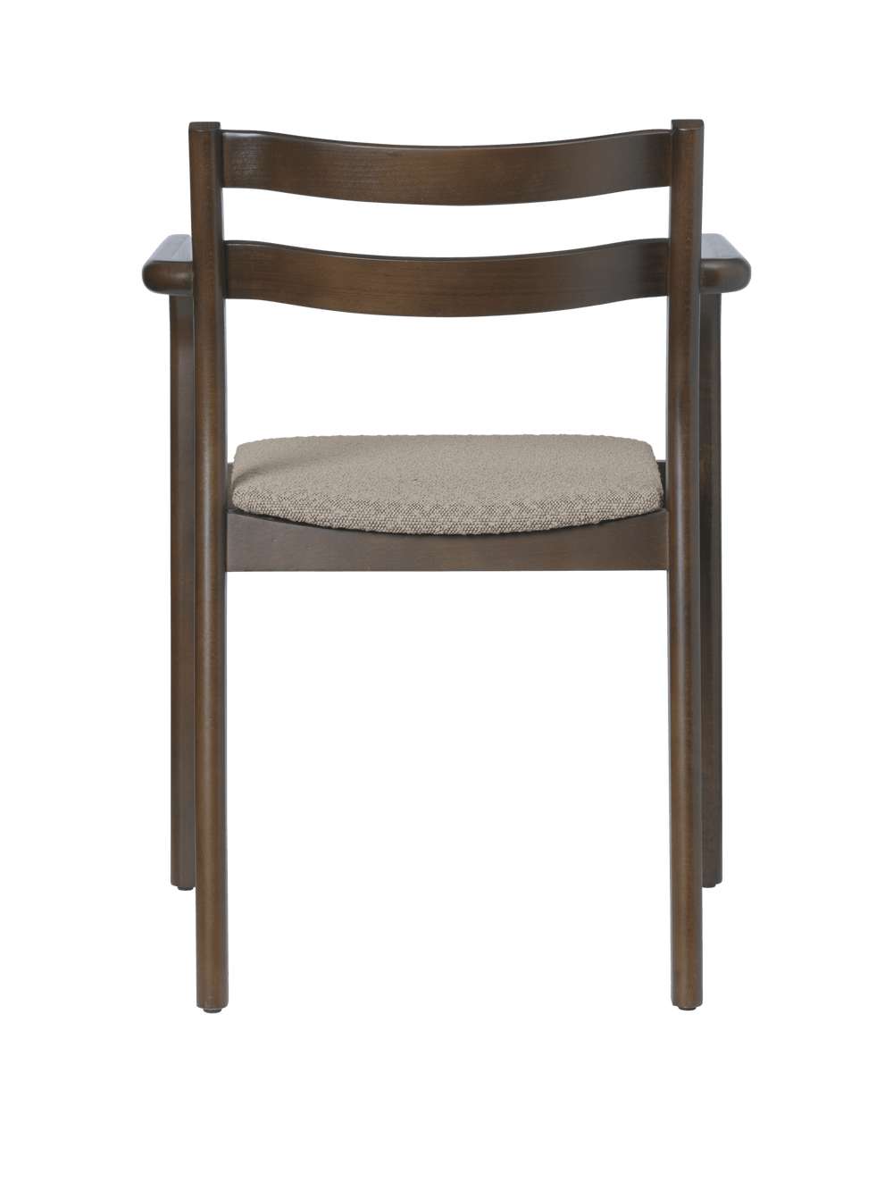 Back view of the dining chair, double-rail backrest and upholstered seat