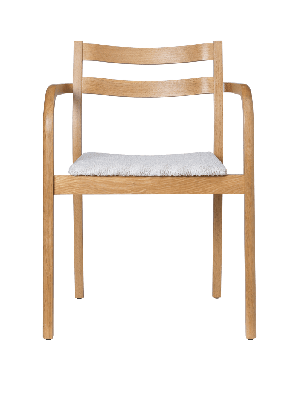 Boda Dining Chair with Arms in natural oak with upholstered seat in off-white bouclé