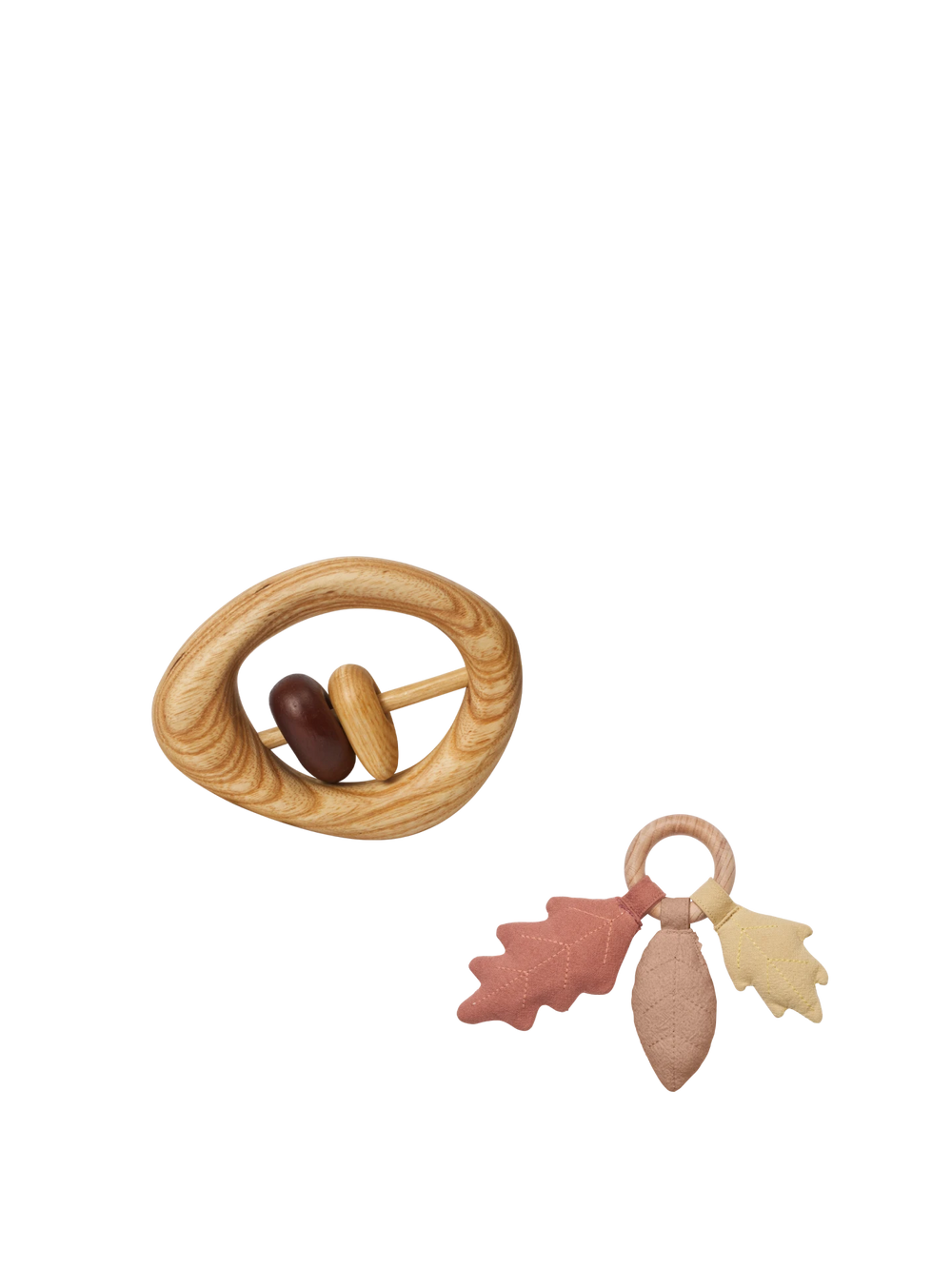 Pebble Rattle - Multi & Leaf Rattle - Rose - Gift Set