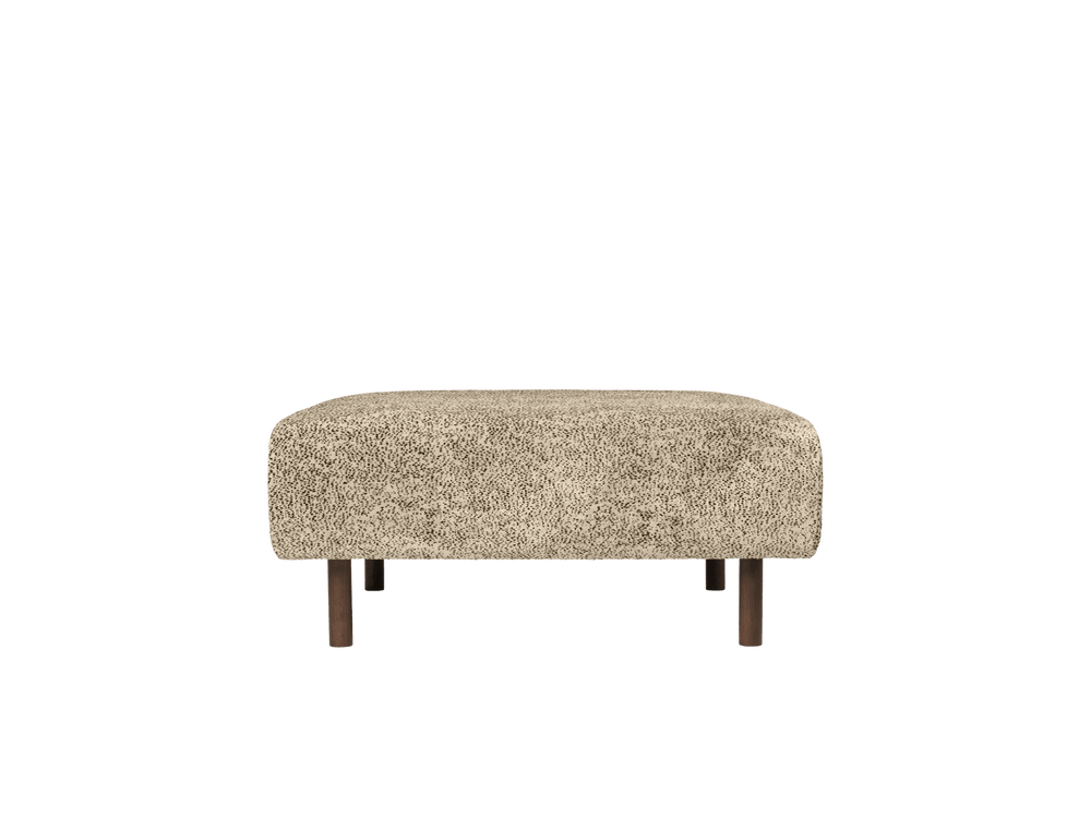 Ottoman in speckled Butter/Black velvet on dark-stained round legs