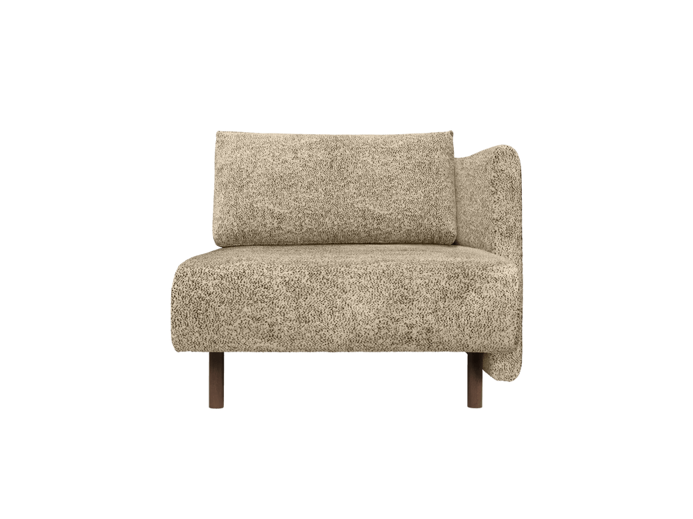 Modular chaise longue module in Poppy Velvet Butter/Black with dark-stained legs, right arm