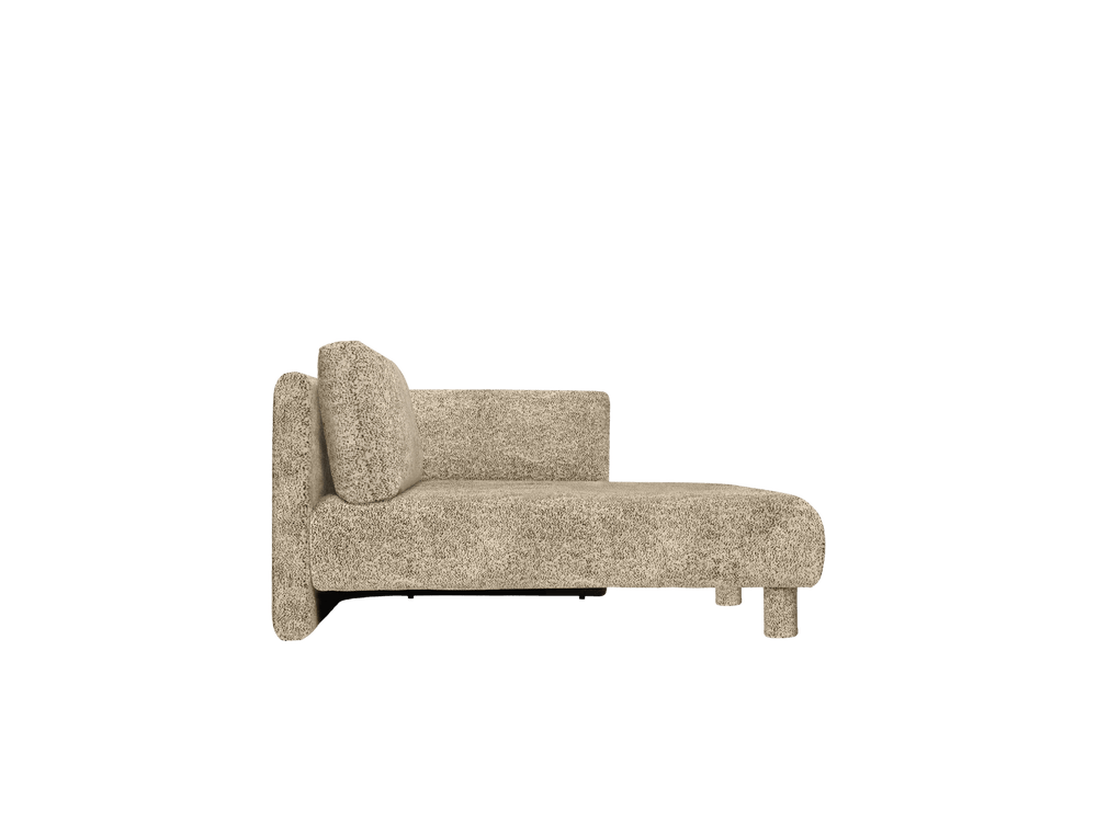 Chaise longue with right-facing seat and loose back cushion, side view