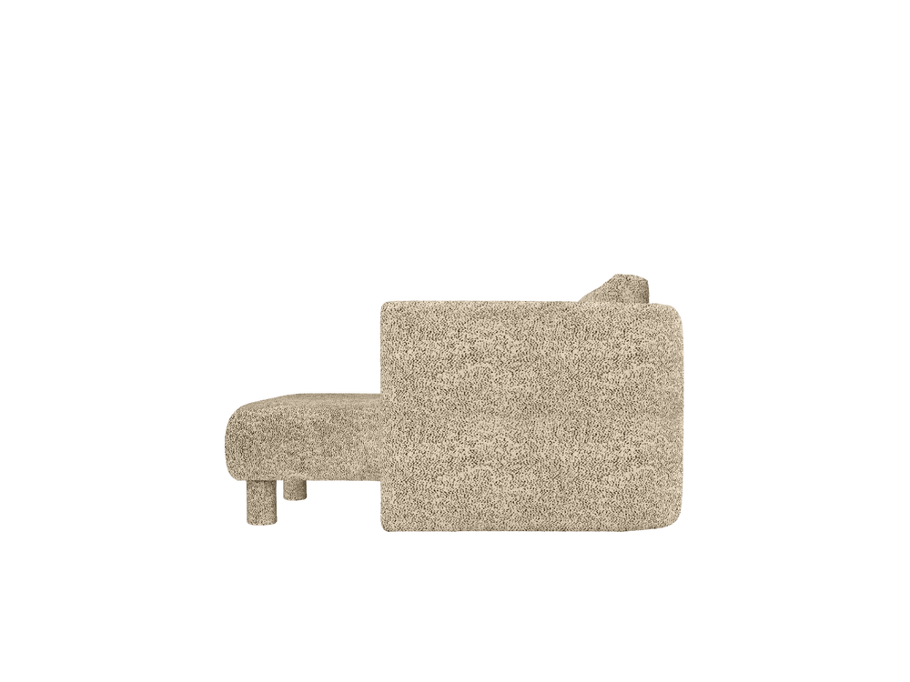 Side view of the chaise longue module, showing the low back and upholstered legs