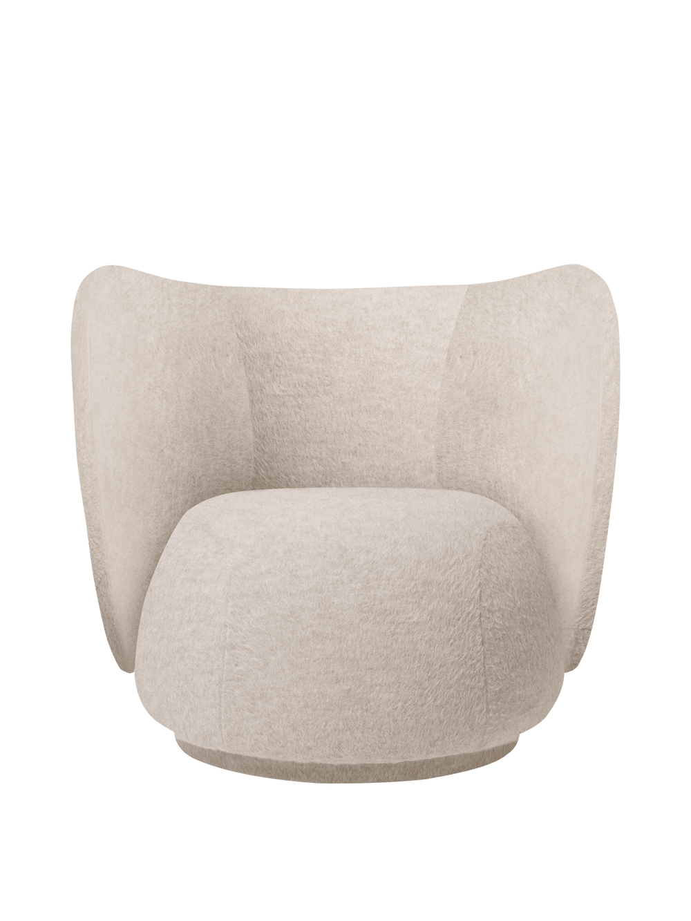 Rico Lounge Chair in Soft Alpaca Natural with curved back and rounded seat