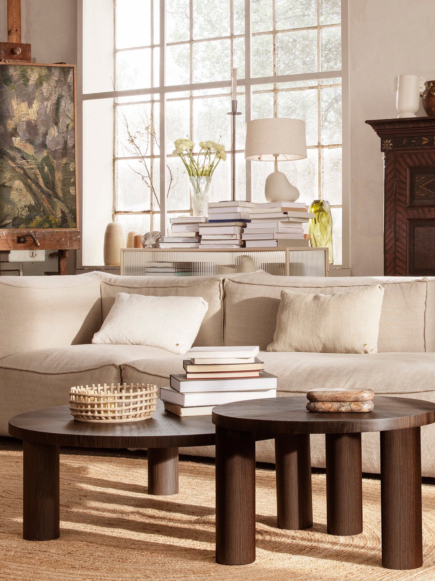 Post Coffee Table - Large - Smoked Oak/Striped by Ferm Living