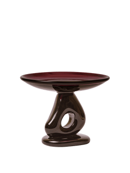 Damo Glass Centrepiece in dark grape, large, with a sculptural pierced base