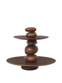 Pebble Dessert Stand in dark brown, two tiers on a stacked pebble-shaped stem
