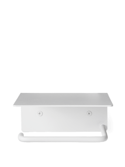 Dora Toilet Paper Holder in white with shelf, seen from below
